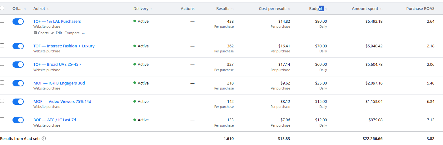 Campaign revenue attribution — $167K+ across 6 campaigns with per-campaign ROAS